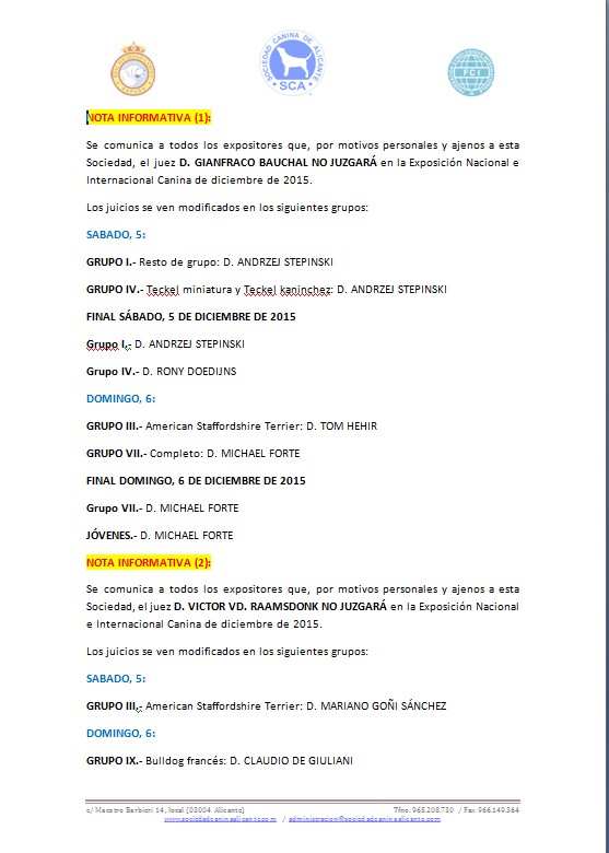 HORARIOS Y MODIFICACIÓN JUECES EXPOS DICIEMBRE